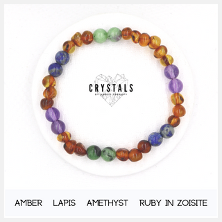 Amber, Lapis, Amethyst & Ruby in Zoisite Adult Bracelet