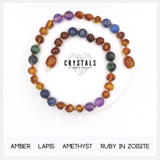 Amber, Lapis, Amethyst & Ruby in Zoisite Adult Anklet