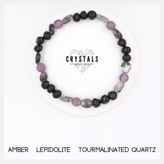 Amber, Lepidolite & Tourmalinated Quartz Adult Bracelet