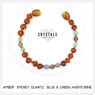 Amber, Smokey Quartz, Blue & Green Aventurine Child Anklet