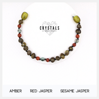 Amber, Red Jasper & Sesame Jasper Child Anklet