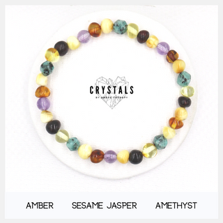 Amber, Sesame Jasper & Amethyst Adult Bracelet
