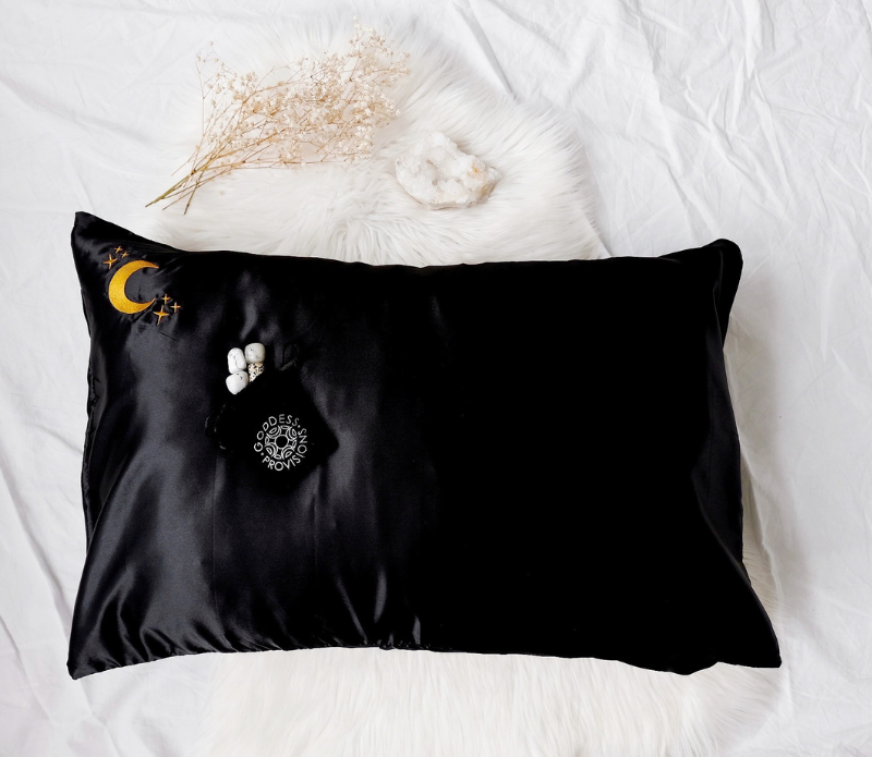 Crystal Dreams Pillowcase, Cosmic Sleep Moon Pink Vegan Silk: Rose Quartz