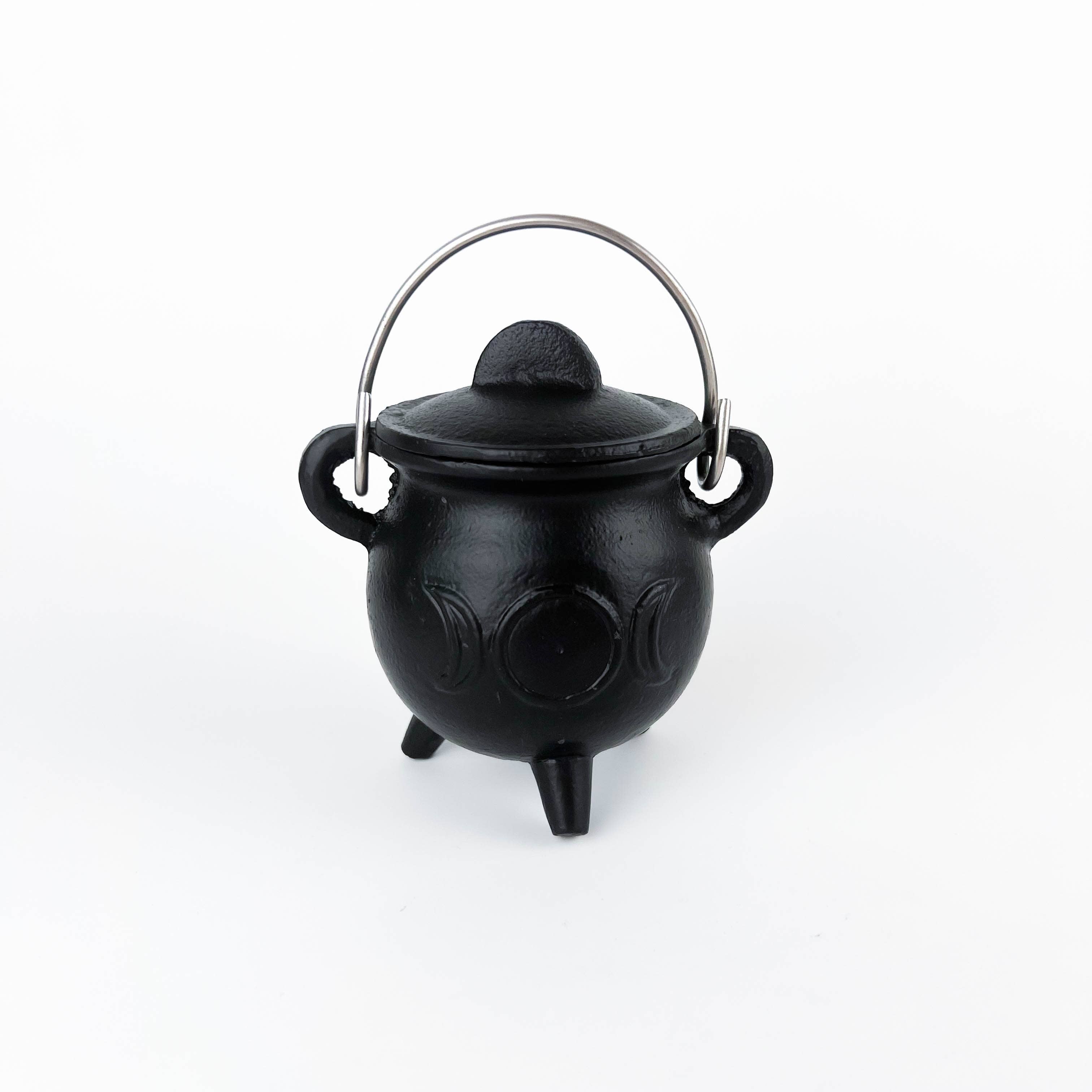 TRIPLE MOON Cast Iron Cauldron with Lid 4.5"D 4.25"H