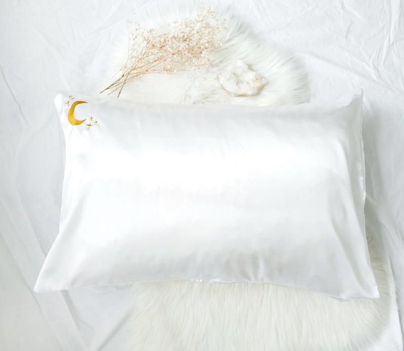 Crystal Dreams Pillowcase, Cosmic Sleep Moon Pink Vegan Silk: Rose Quartz