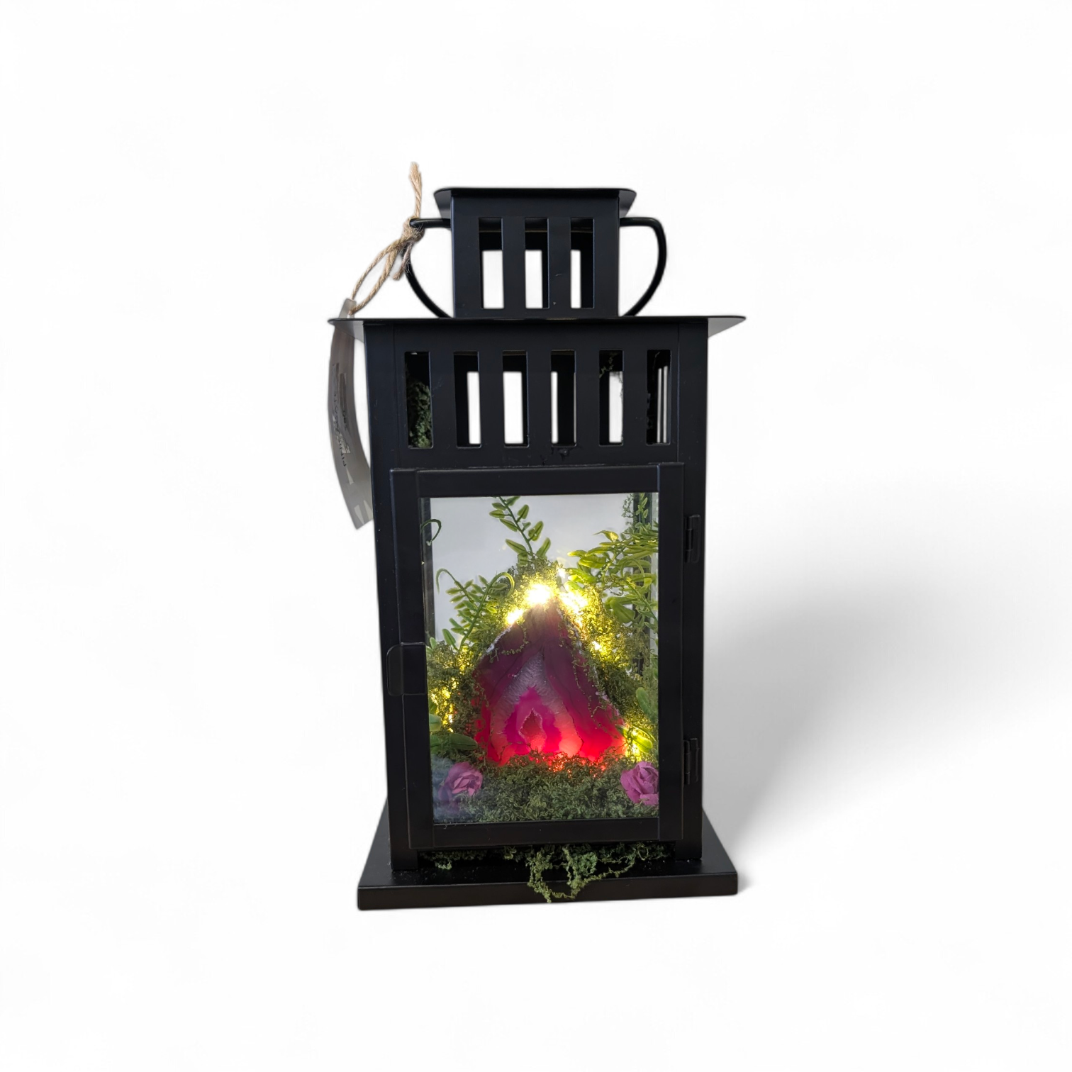 Pink Agate Crystal Cave Lantern One-of-a-Kind Artisan Light
