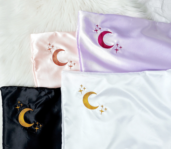 Crystal Dreams Pillowcase, Cosmic Sleep Moon Pink Vegan Silk: Rose Quartz