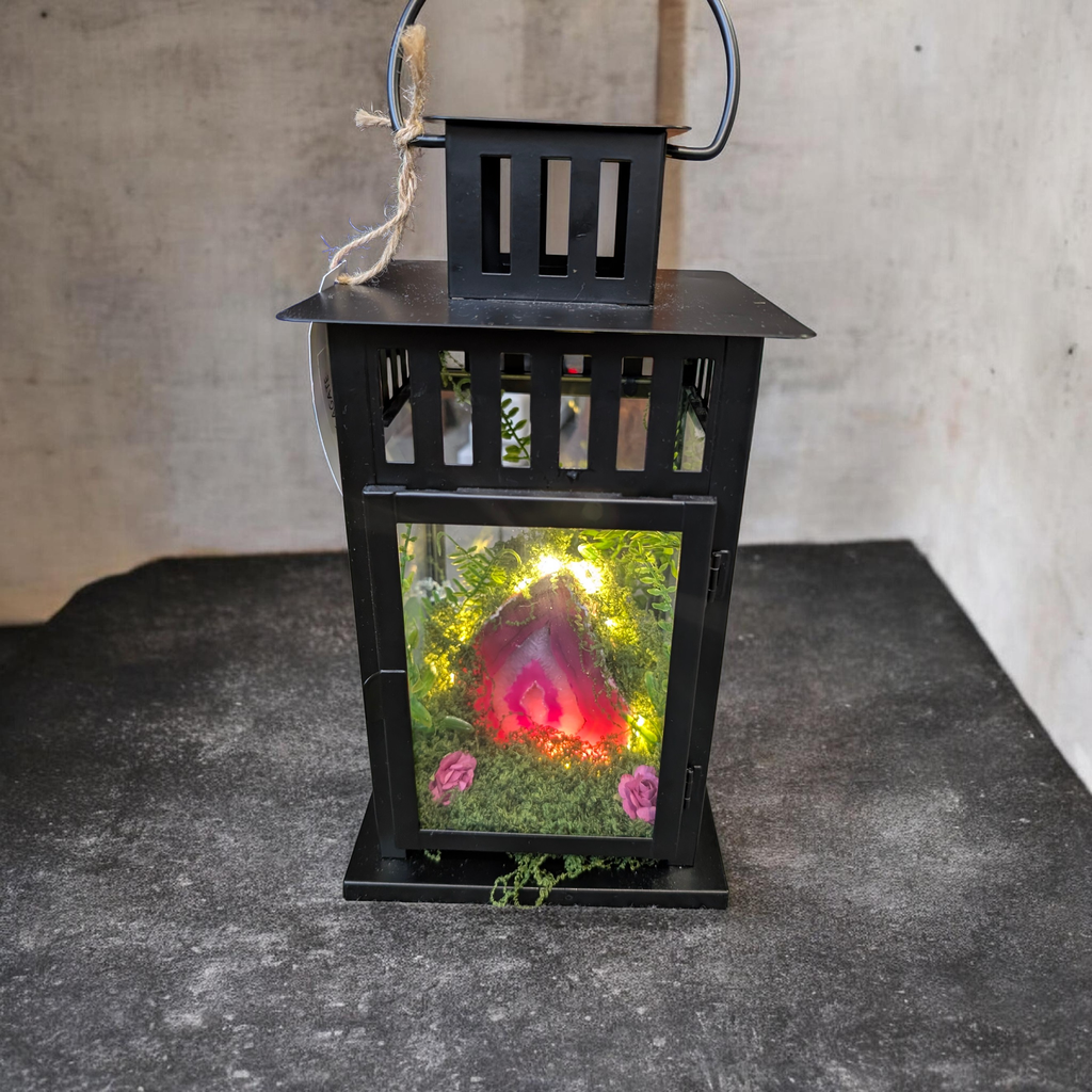 Pink Agate Crystal Cave Lantern One-of-a-Kind Artisan Light