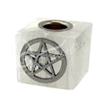 MINI CANDLE HOLDER CUBE - SELENITE WITH PENTACLE CHARM