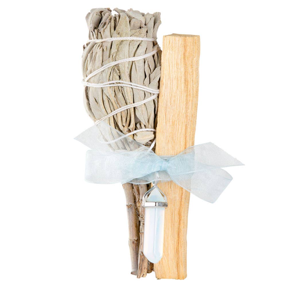 SAGE & PALO SANTO w/ GEMSTONE POINT PENDANT: Black Obsidian