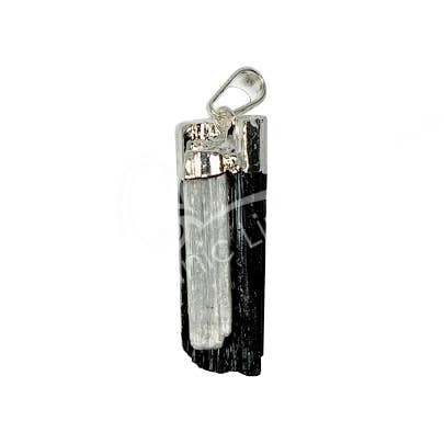 PENDANT - ROUGH TOURMALINE, BLACK WITH SELENITE ACCENT 1