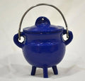 Blue Cast Iron Cauldron W/Lid 3"H 2.75"D