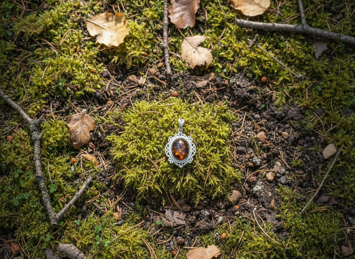 Cognac Amber filigree .925 S/Silver Pendant
