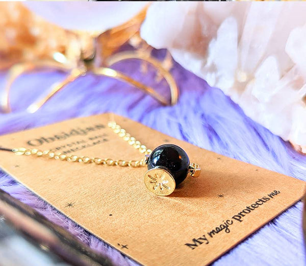 Crystal Ball Necklace - Magic Orb, Obsidian, Witchy charm