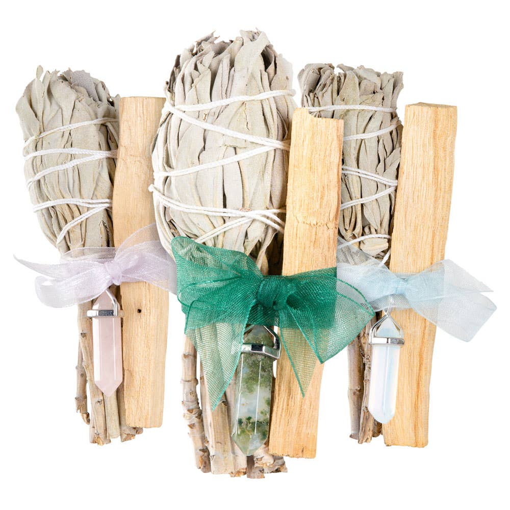 SAGE & PALO SANTO w/ GEMSTONE POINT PENDANT: Black Obsidian