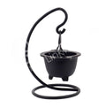 INCENSE HOLDER - BLACK METAL HANGING BOWL WITH STAND 6"H