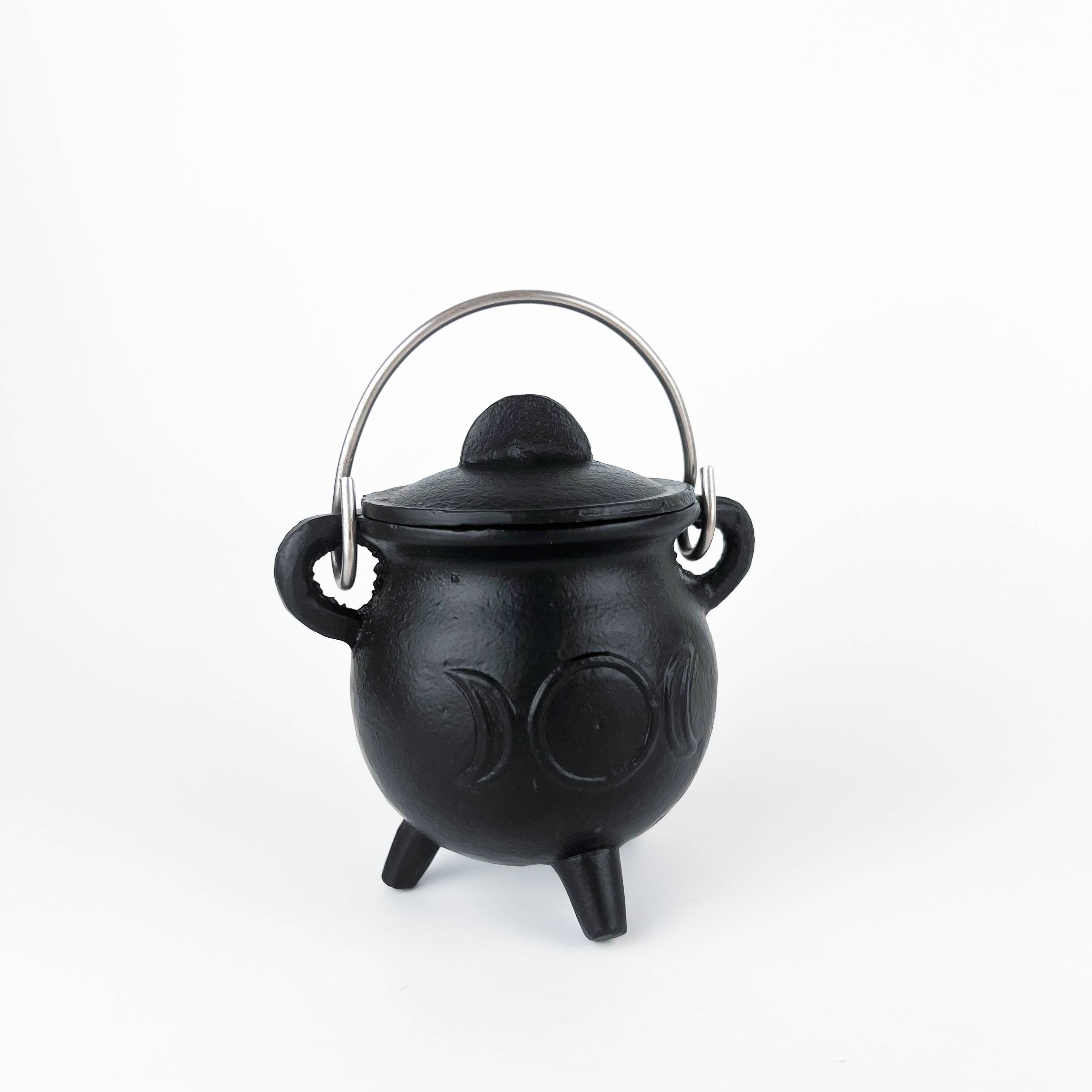TRIPLE MOON Cast Iron Cauldron with Lid 4.5"D 4.25"H