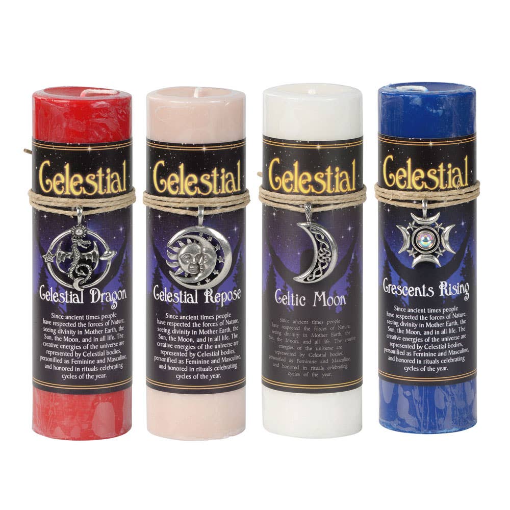 Celestial Pewter Pendant Candles: PENTACLE MOON