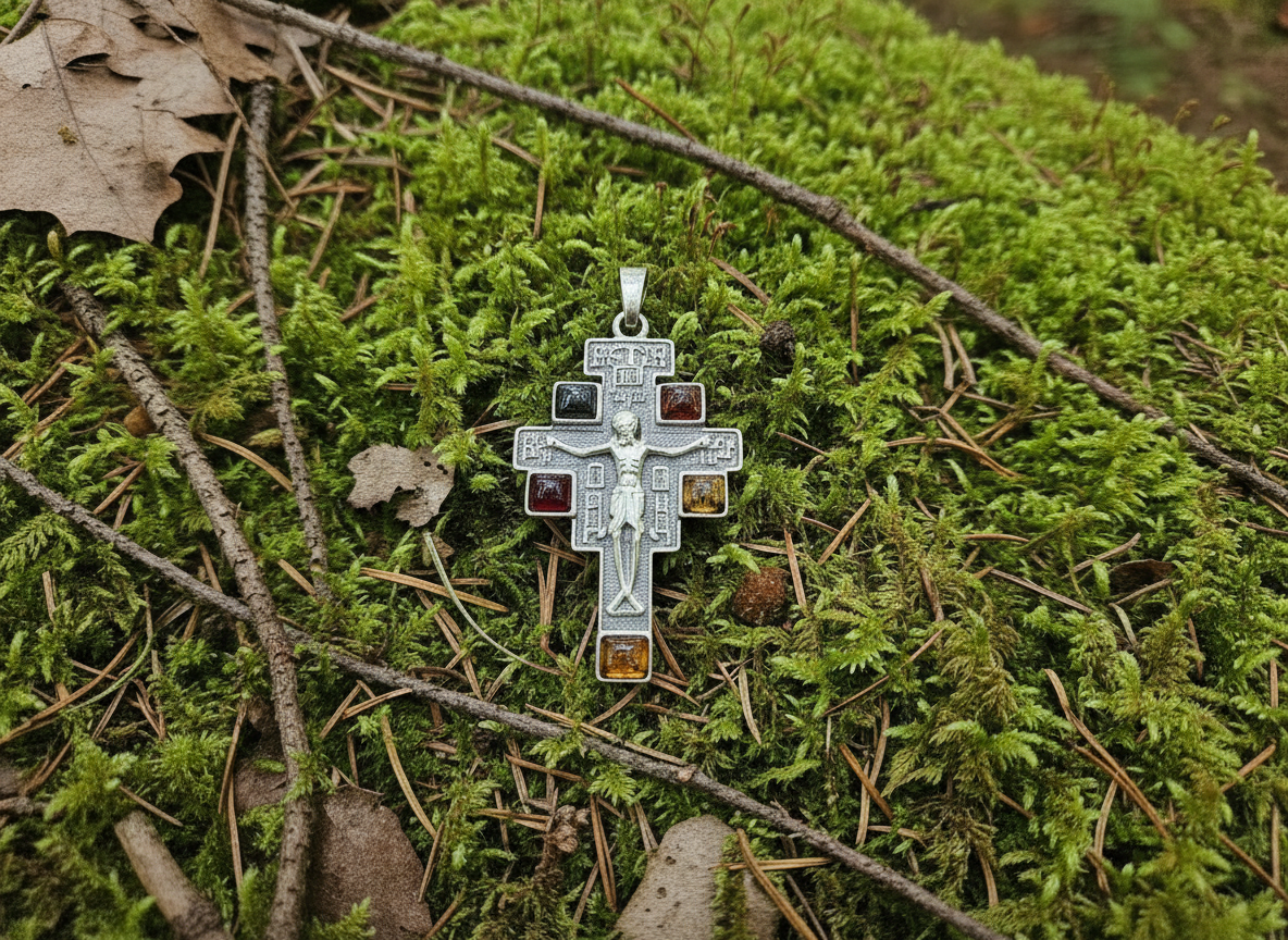 Multicolour Amber .925 S/Silver Crucifix Pendant