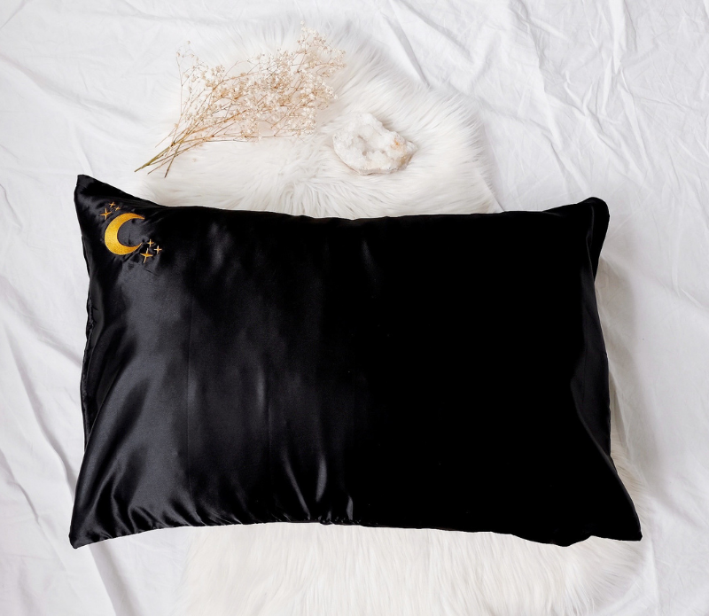 Crystal Dreams Pillowcase, Cosmic Sleep Moon Pink Vegan Silk: Rose Quartz