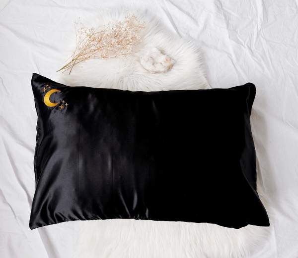 Crystal Dreams Pillowcase, Cosmic Sleep Moon Pink Vegan Silk: Rose Quartz