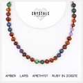 Amber, Lapis, Amethyst & Ruby in Zoisite Adult Necklace