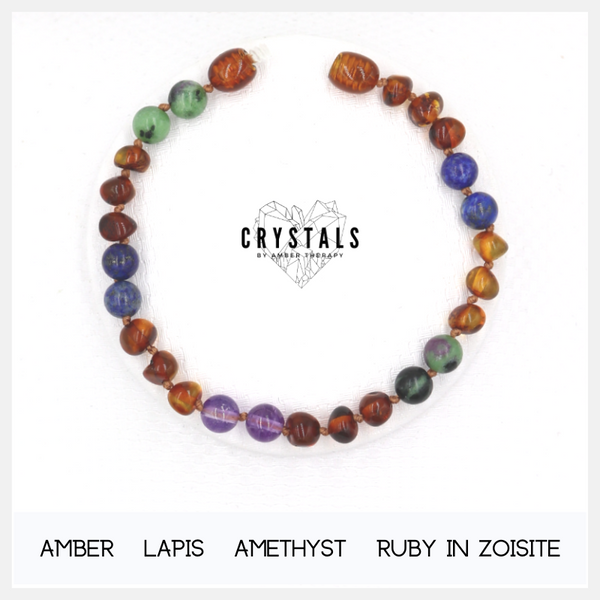 Amber, Lapis, Amethyst & Ruby in Zoisite Adult Bracelet