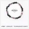 Amber, Lepidolite & Tourmalinated Quartz Adult Bracelet