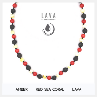 Lava, Buttermilk Amber & Red Sea Coral Adult Necklace