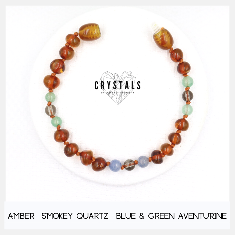 Amber, Smokey Quartz, Blue & Green Aventurine Child Bracelet / Anklet
