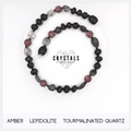 Amber, Lepidolite & Tourmalinated Quartz Adult Anklet