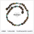 Amber, Tourmalinated Quartz & Turquoise Adult Anklet
