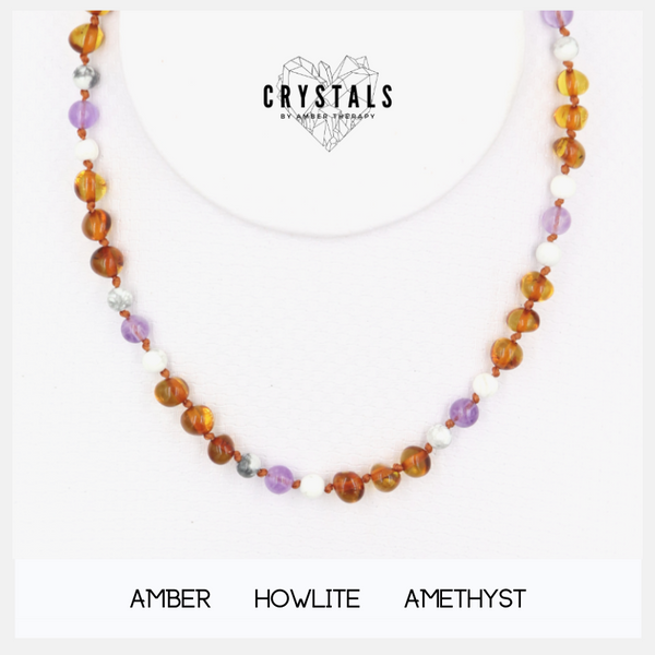 Amber, Howlite & Amethyst Adult Necklace