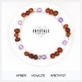 Amber, Howlite & Amethyst Adult Bracelet