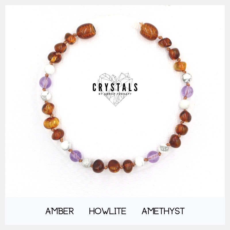 Amber, Howlite & Amethyst Adult Bracelet