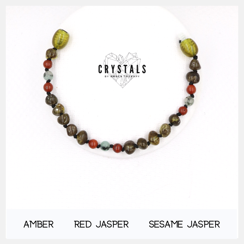 Amber, Red Jasper & Sesame Jasper Child Bracelet / Anklet