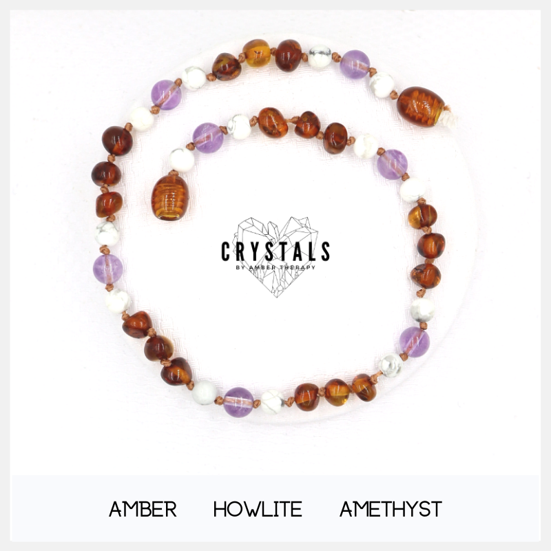 Amber, Howlite & Amethyst Adult Anklet