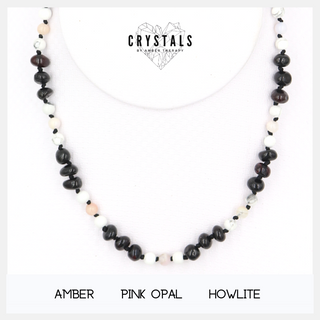 Amber, Pink Opal & Howlite Child Necklace