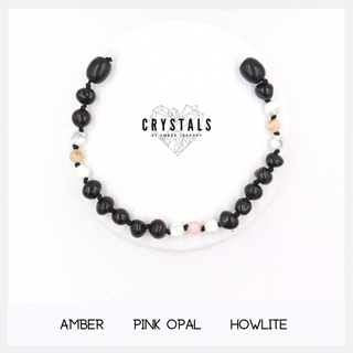 Amber, Pink Opal & Howlite Child Bracelet