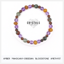 Amber, Mahogany Obsidian, Bloodstone & Amethyst Adult Bracelet